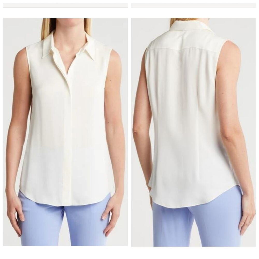 Theory 100% Silk Georgette Sleeveless Button-Up Shirt sz P